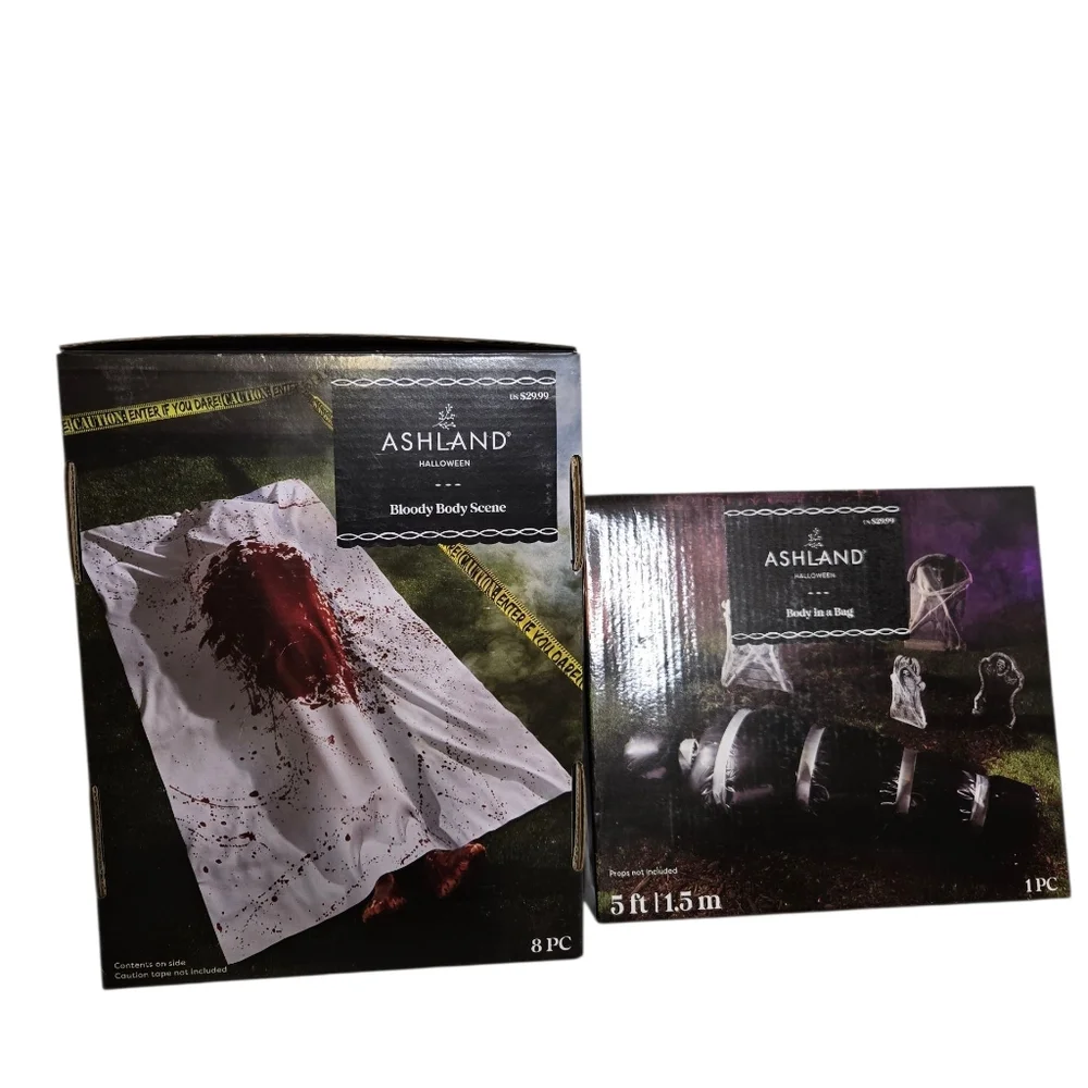 NEW Ashland Halloween bloody body‎ scene and body in a bag scary decorations